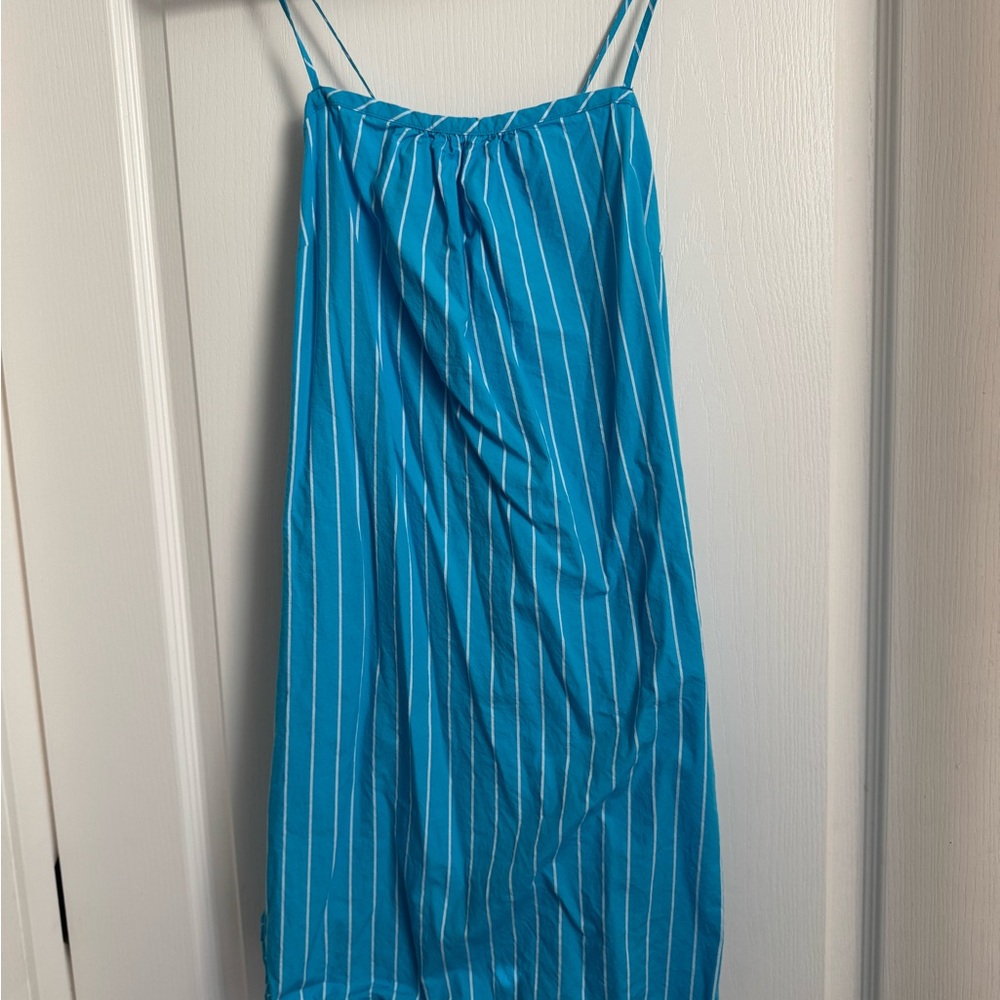 Blue Striped Spaghetti Strap Dress